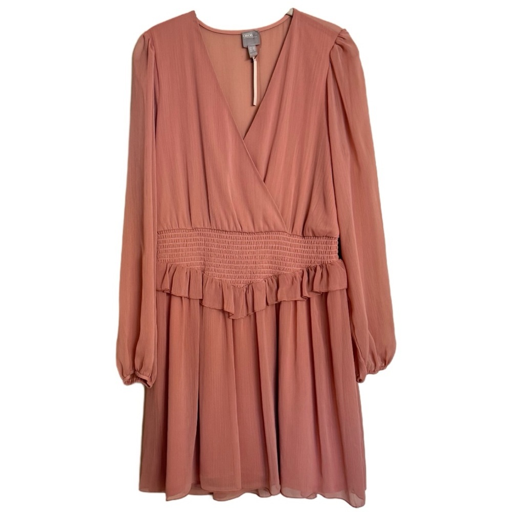 ASOS Pink Ruffled Long Sleeve Smocked Waist Casual Party Dress 12 NEW